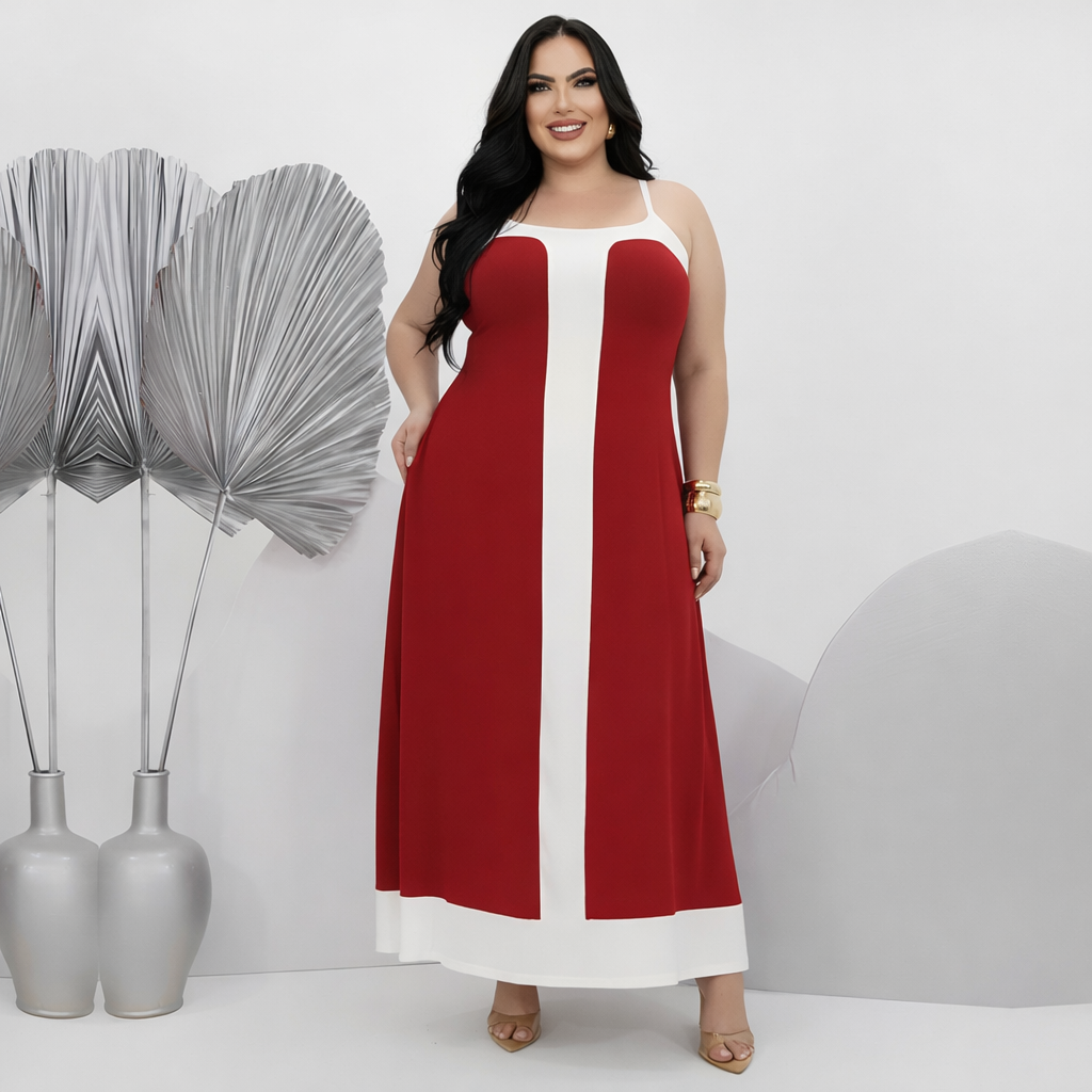 Vestido Longo Elegante e Minimalista Plus Size - M (42) / Cereja - Vestido Plus Size