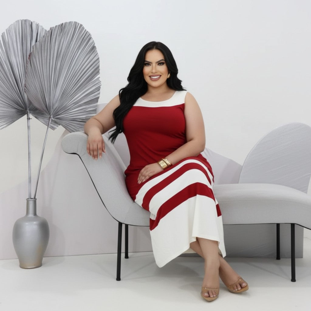 Vestido Midi Clássico Bicolor Plus Size - Vestido Plus Size