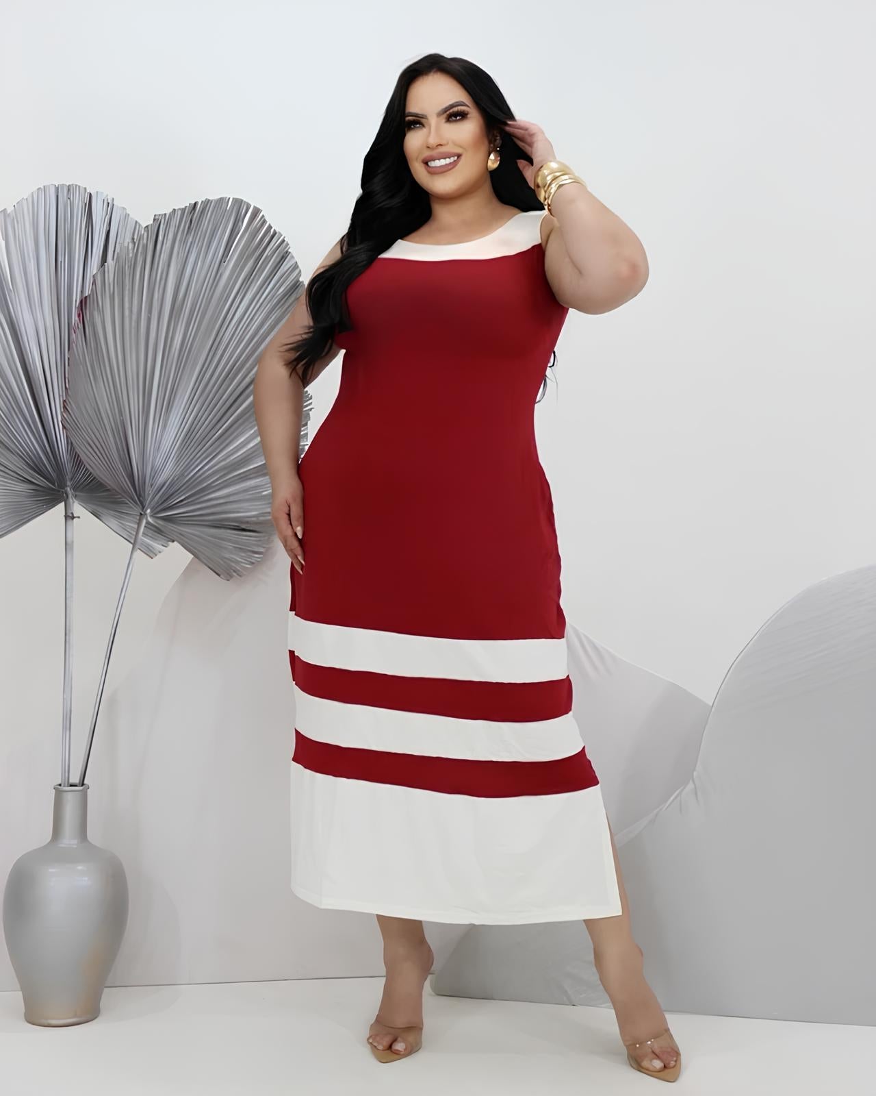 Vestido Midi Clássico Bicolor Plus Size - Vestido Plus Size