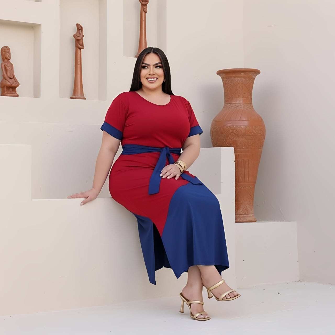 Vestido Longo Plus Size Comfy Bicolor - Vestido Plus Size