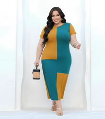 Vestido Comfy Plus Size com Blocos de Cores - M (42) / Verde - Vestido Plus Size