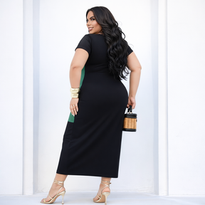 Vestido Comfy Plus Size com Blocos de Cores - Vestido Plus Size