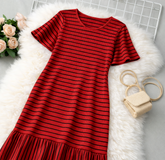 Vestido Listrado Plus Size com Mangas Flare - M (42) / Listra Preta - Vestido Plus Size