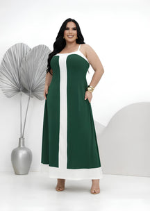 Vestido Longo Elegante e Minimalista Plus Size - M (42) / Verde Escuro - Vestido Plus Size