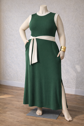 Vestido Clássico Plus Size com Faixa e Bolsos - Vestido Plus Size