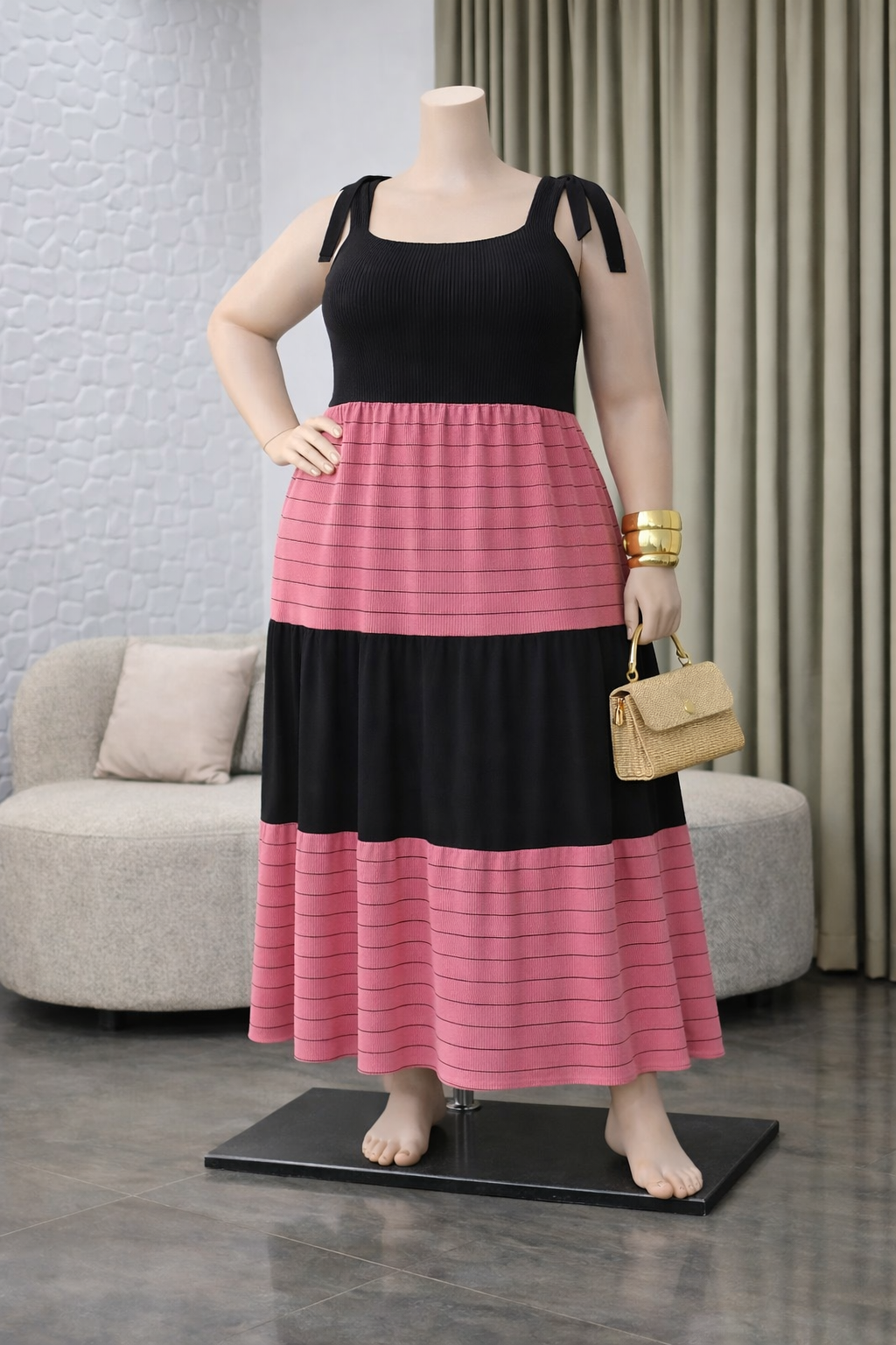 Vestido Bicolor Listrado Plus Size Moderno