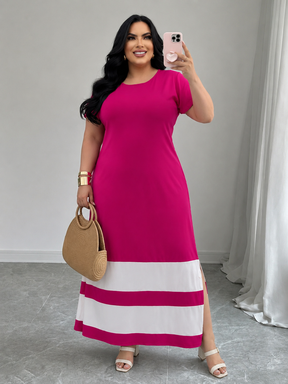 Vestido Assimétrico Preto e Branco Plus Size
