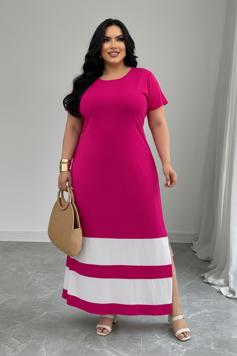 Vestido Assimétrico Preto e Branco Plus Size