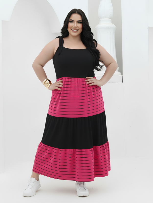 Vestido Plus Size Comfy Moderno Bicolor - Vestido Plus Size