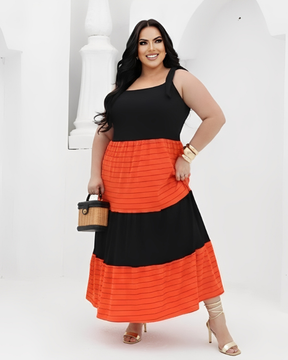Vestido Bicolor Listrado Plus Size Moderno