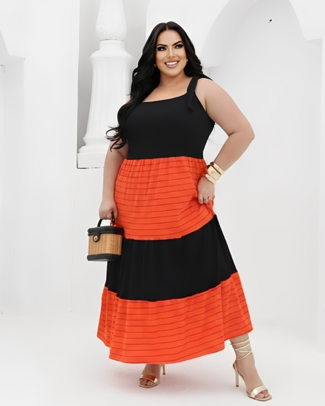 Vestido Bicolor Listrado Plus Size Moderno