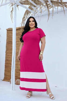 Vestido Assimétrico Preto e Branco Plus Size
