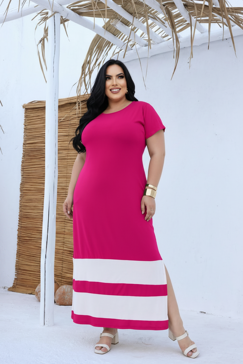 Vestido Assimétrico Preto e Branco Plus Size