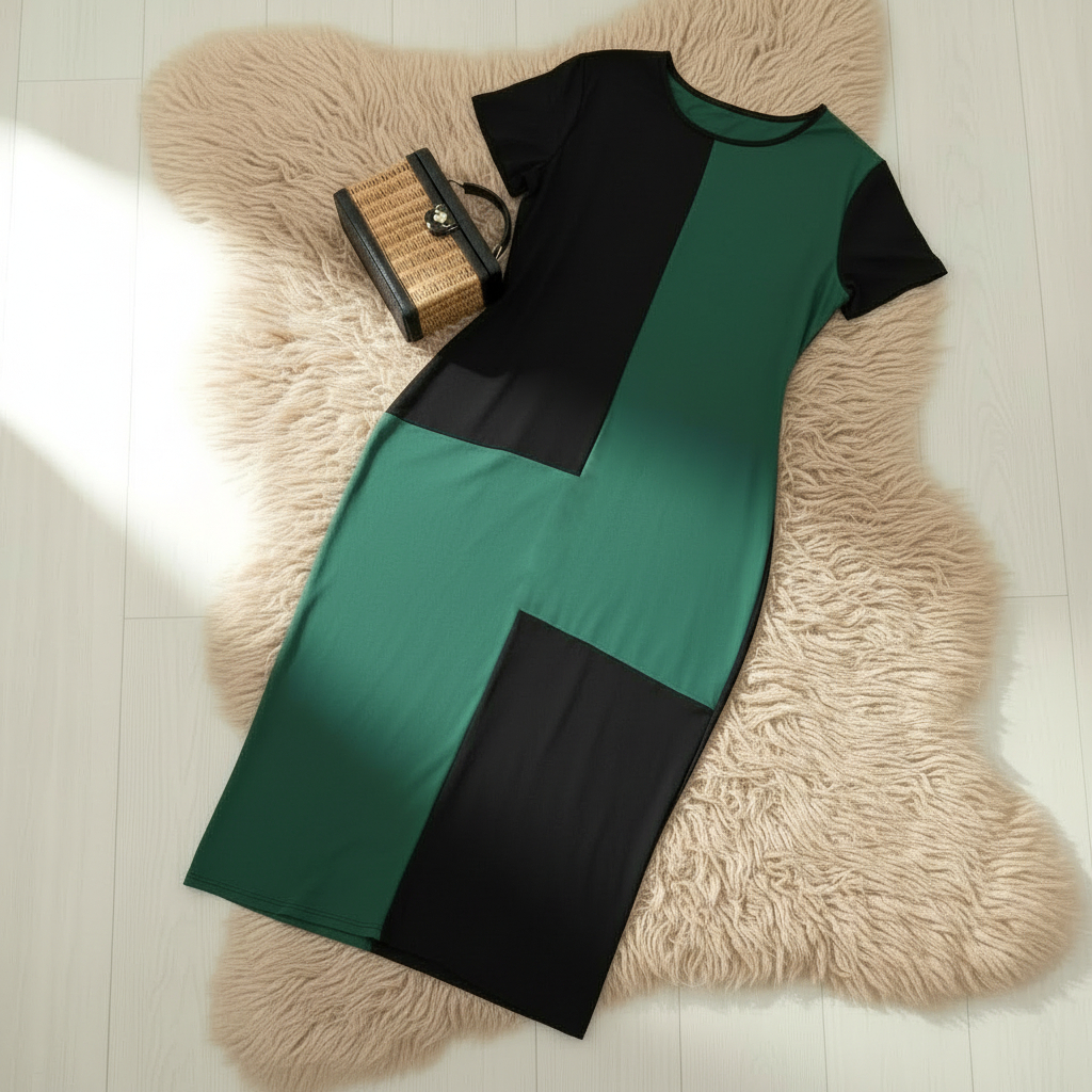Vestido Comfy Plus Size com Blocos de Cores - Vestido Plus Size