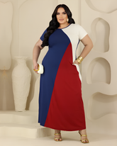 Vestido Color Block Plus Size Com Bolsos - Vestido Plus Size