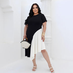 Vestido Assimétrico Preto e Branco Plus Size
