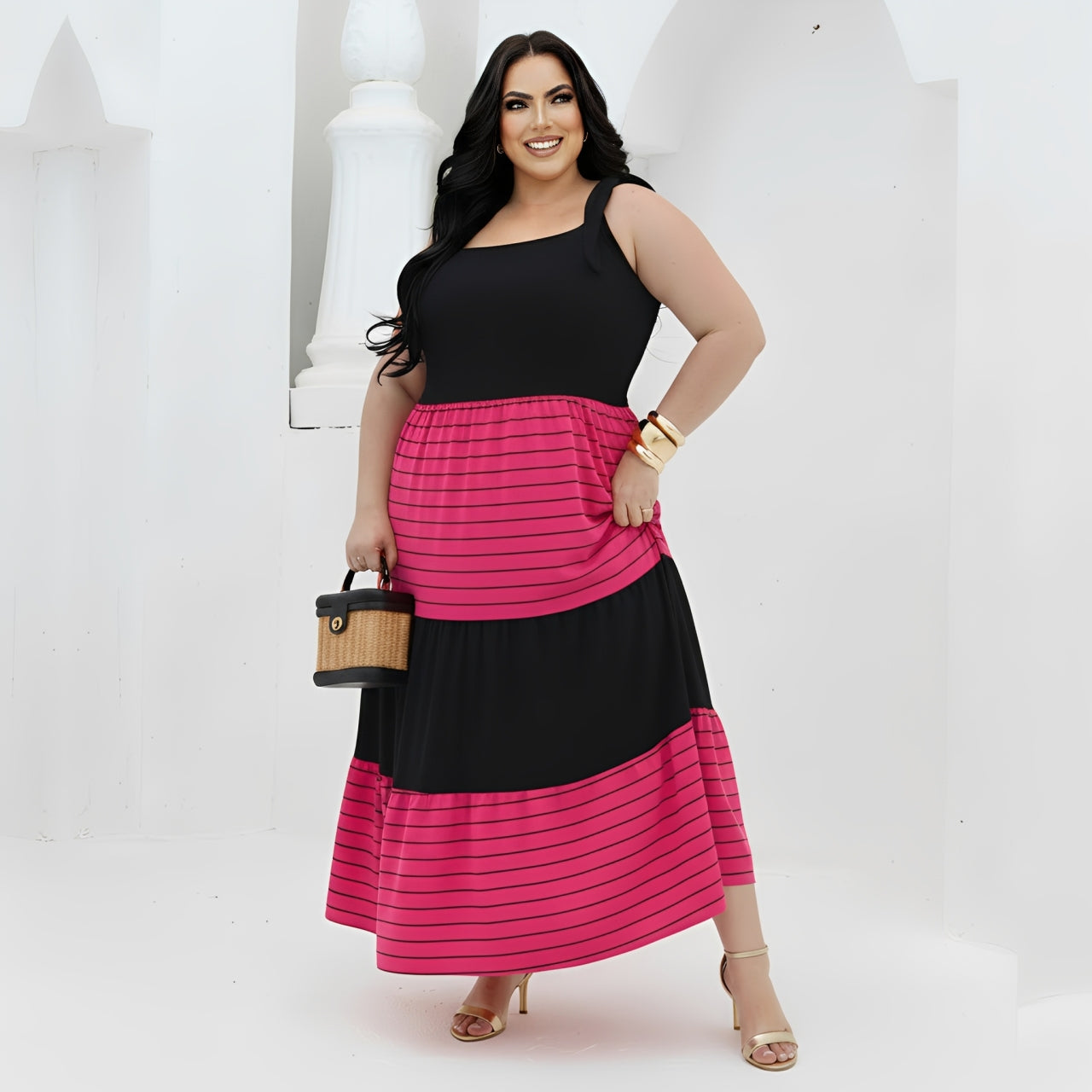 Vestido Plus Size Comfy Moderno Bicolor - M (42) / Pink - Vestido Plus Size