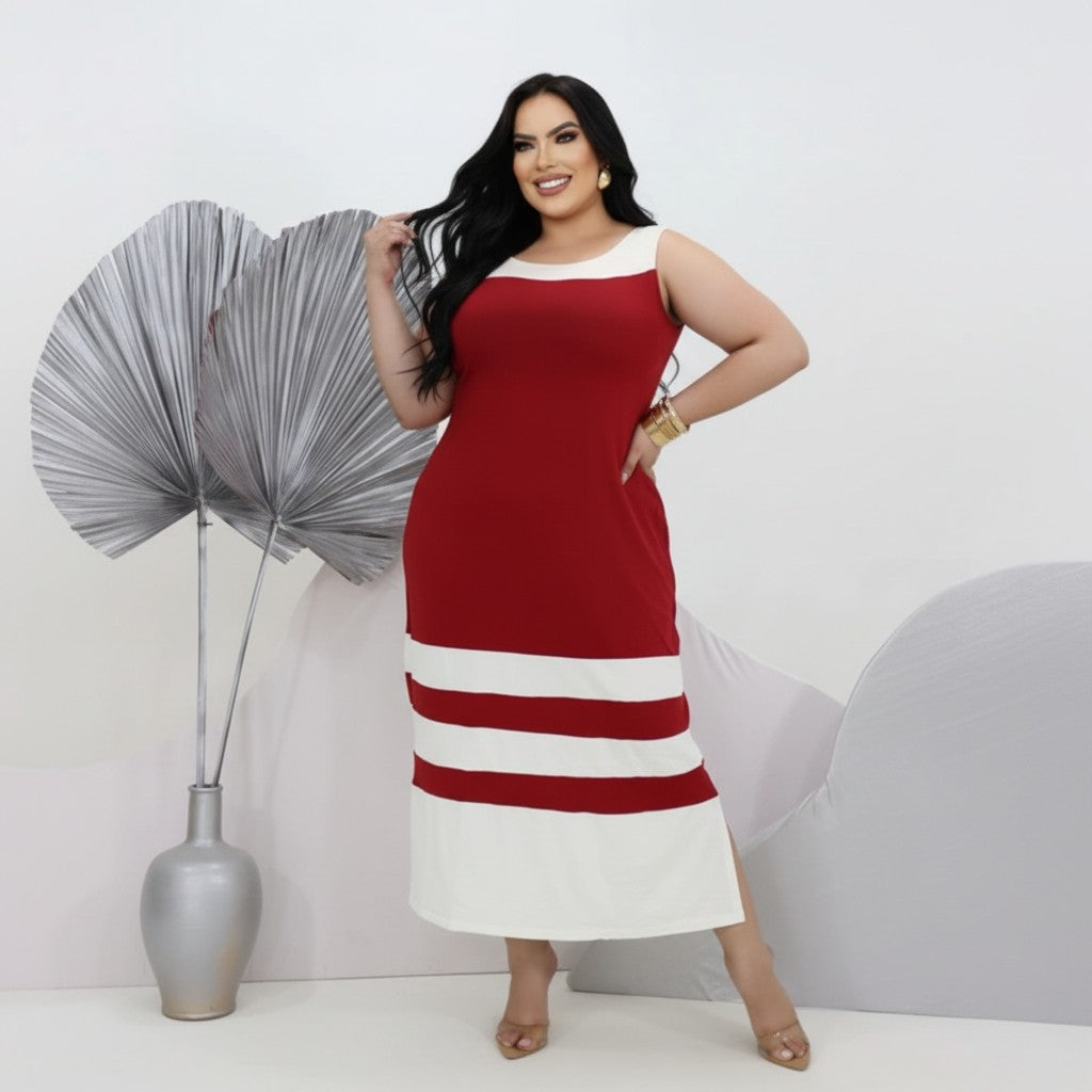 Vestido Midi Clássico Bicolor Plus Size - Vestido Plus Size