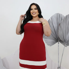 Vestido Midi Clássico Bicolor Plus Size - Vestido Plus Size