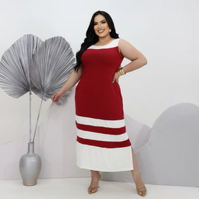 Vestido Midi Clássico Bicolor Plus Size - Vestido Plus Size