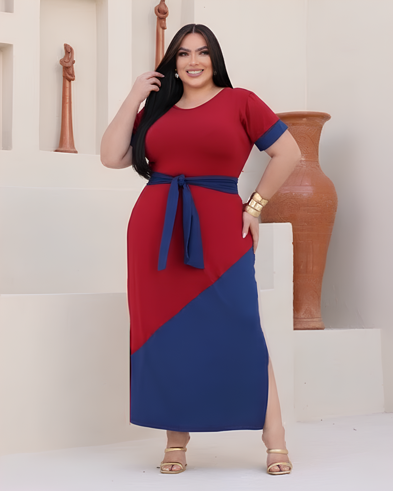 Vestido Longo Plus Size Comfy Bicolor - Vestido Plus Size