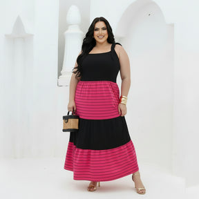 Vestido Bicolor Listrado Plus Size Moderno