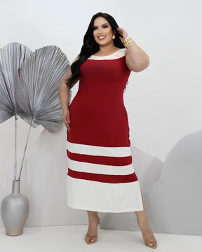 Vestido Midi Clássico Bicolor Plus Size - Vestido Plus Size