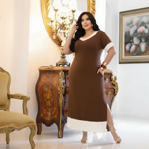 Vestido Midi Plus Size Sofisticação Comfy - M (42) / Marrom - Vestido Plus Size
