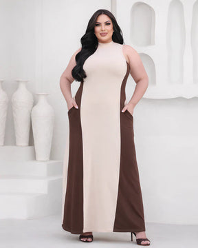 Vestido Longo Modelador Plus Size com Bolsos Laterais - M (42) / Capuccino - Vestido Plus Size