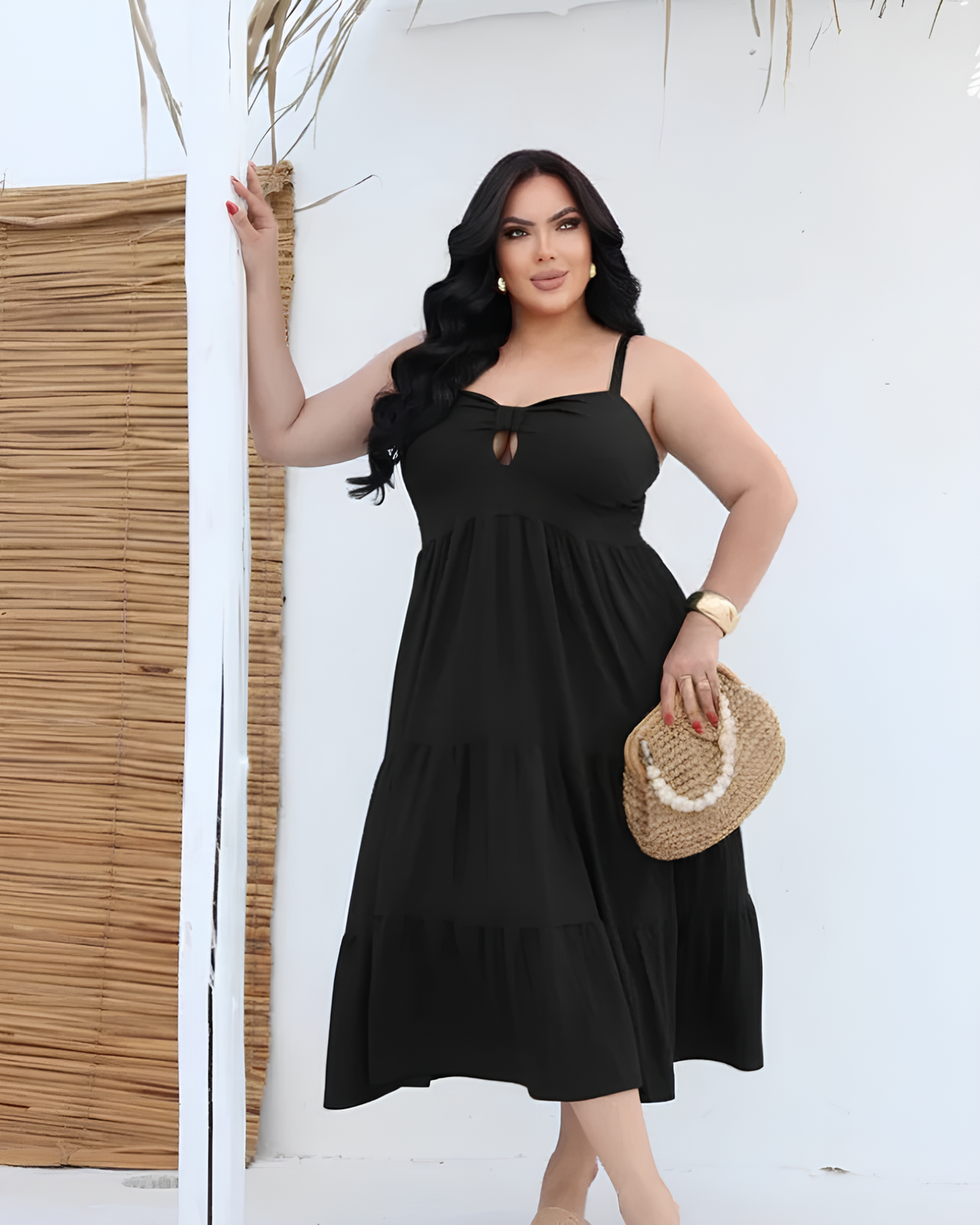Vestido Midi Evasê com Recorte Império