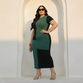 Vestido Comfy Plus Size com Blocos de Cores - Vestido Plus Size