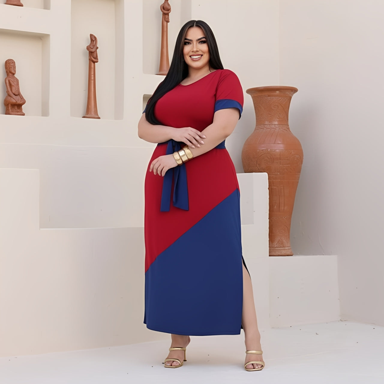 Vestido Longo Plus Size Comfy Bicolor - Vestido Plus Size