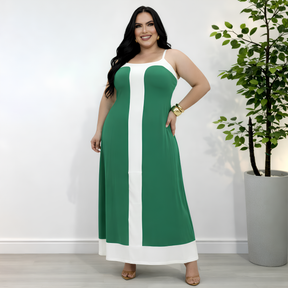 Vestido Longo Elegante e Minimalista Plus Size - M (42) / Verde Médio - Vestido Plus Size
