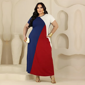 Vestido Color Block Plus Size Com Bolsos - Vestido Plus Size