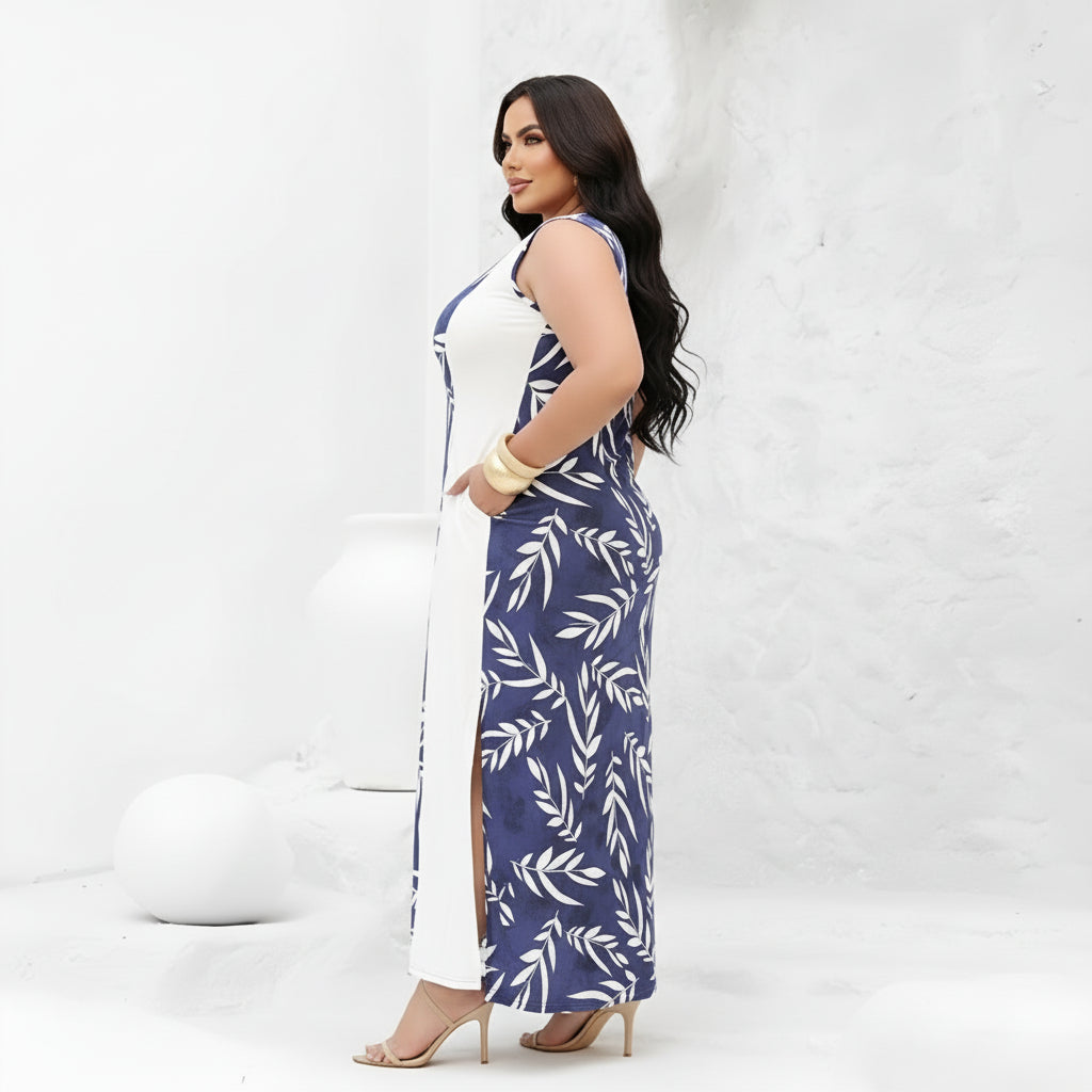 Vestido Longo Reto Plus Com Bolso Frontal - Vestido Plus Size