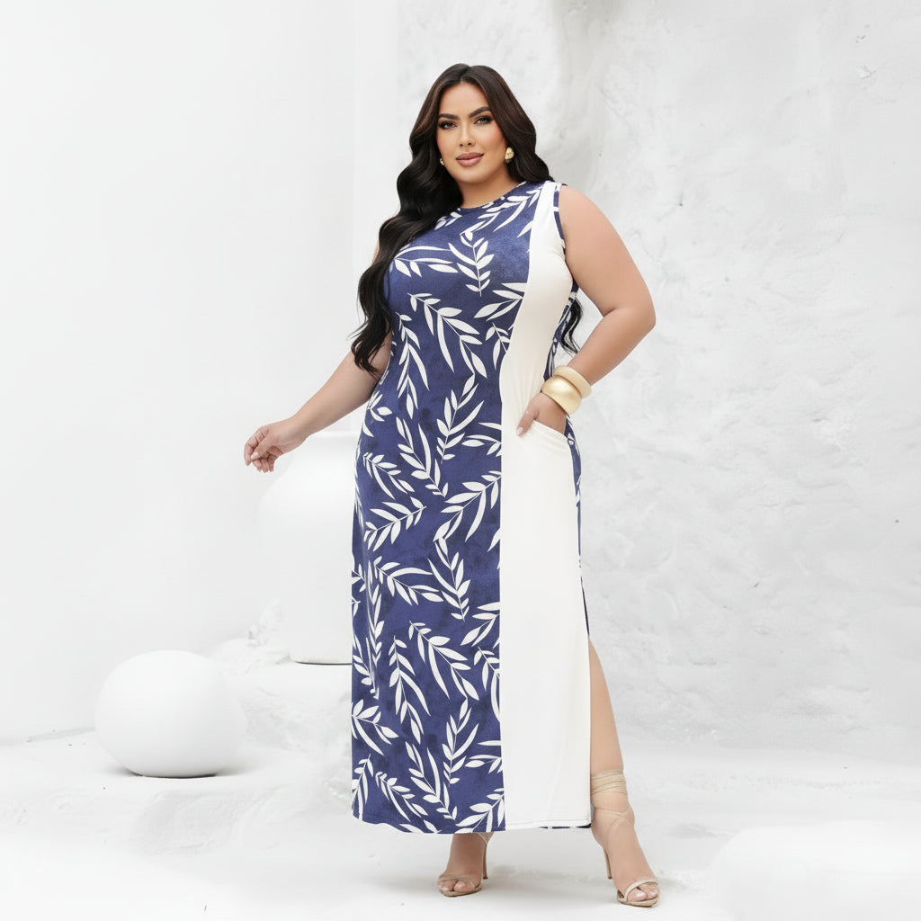 Vestido Longo Reto Plus Com Bolso Frontal - Vestido Plus Size