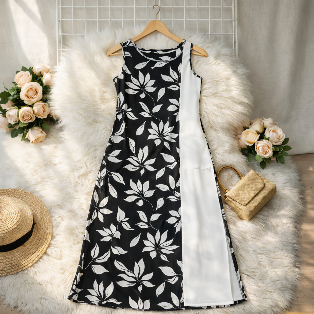 Vestido Longo Reto Plus Com Bolso Frontal - M (42) / Preto - Vestido Plus Size